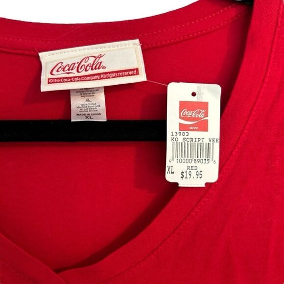 Coca Cola Enjoy Red V Neck Cotton T-Shirt Size XL - Picture 4 of 7